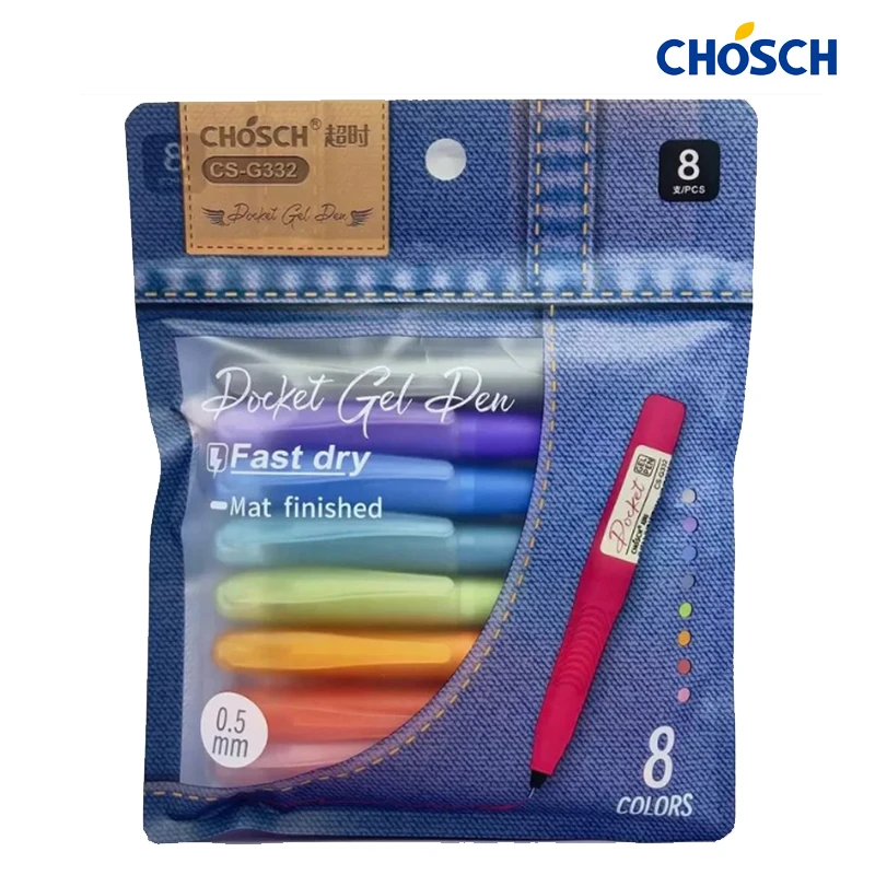 CHOSCH Pocket Gel Pen Tip 0.5 mm 8 Colors , Fast Dry , Mat Finished (CS-G332)